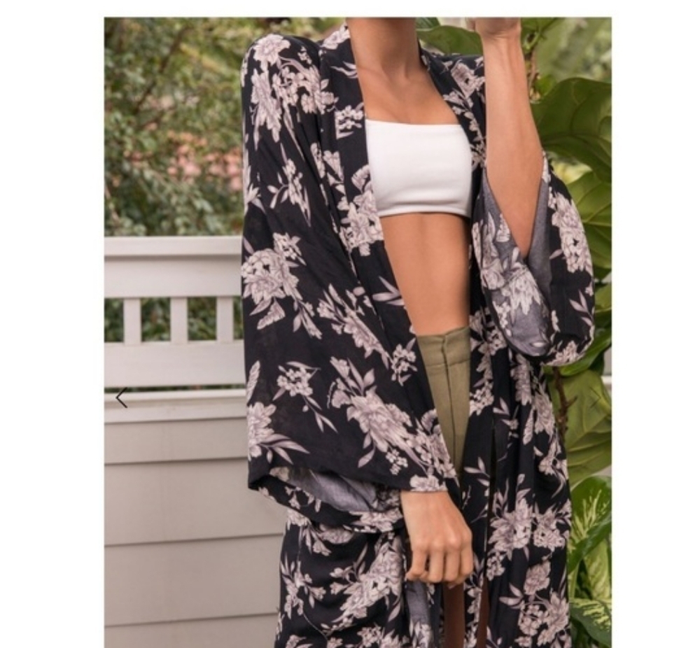 Spiritual gangster black floral maya kimono